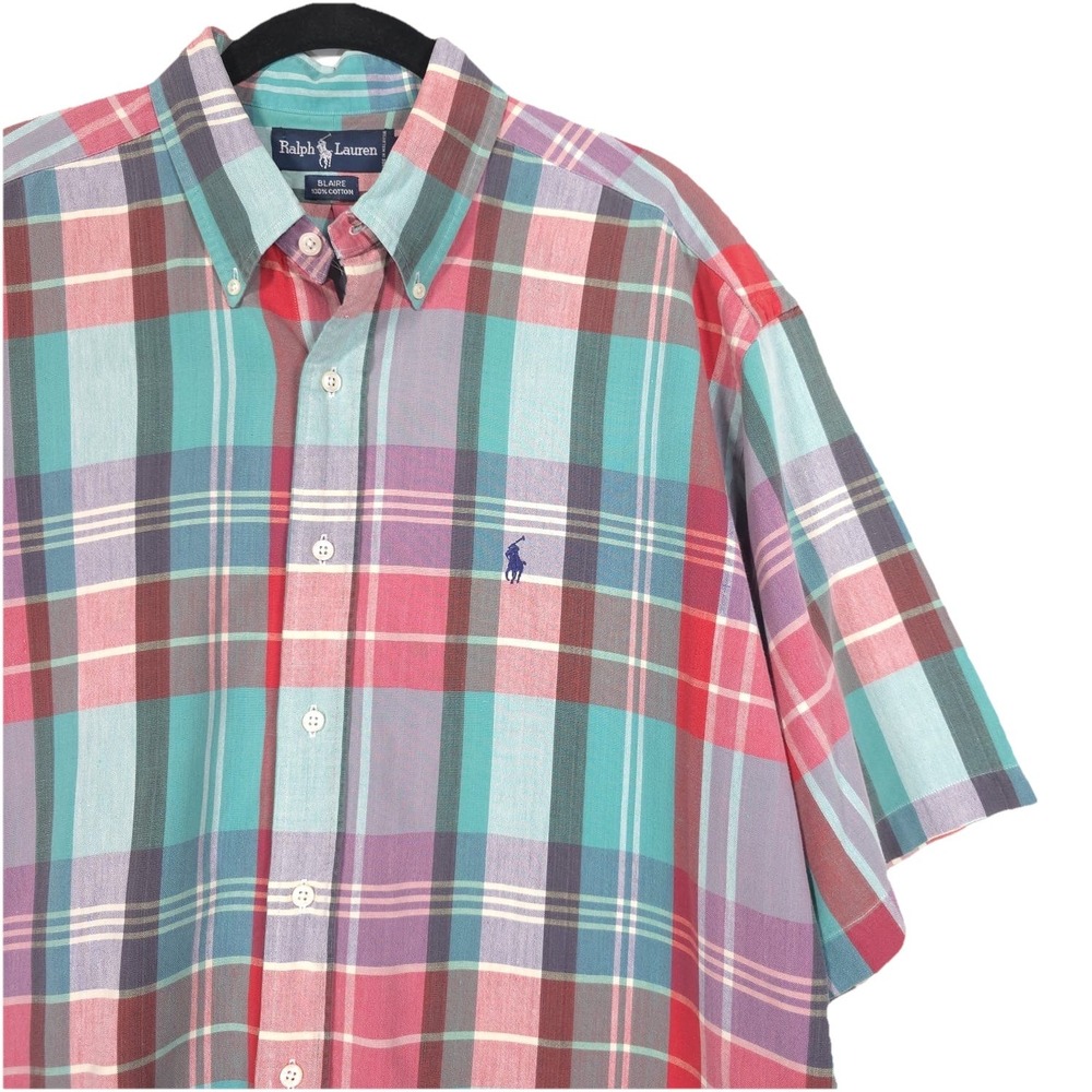 RALPH LAUREN Men's BLAIRE Shirt LARGE Short Sleeve Multicolor Cotton Button Down